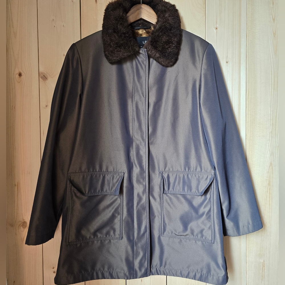 Utex Brown Leopard Print Faux Fur Womens Jacket Size 12